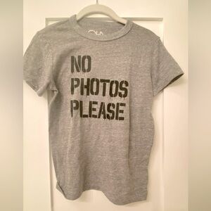 Chaser brand tee - gray with “No Photos Please” fits like a 10-12/medium